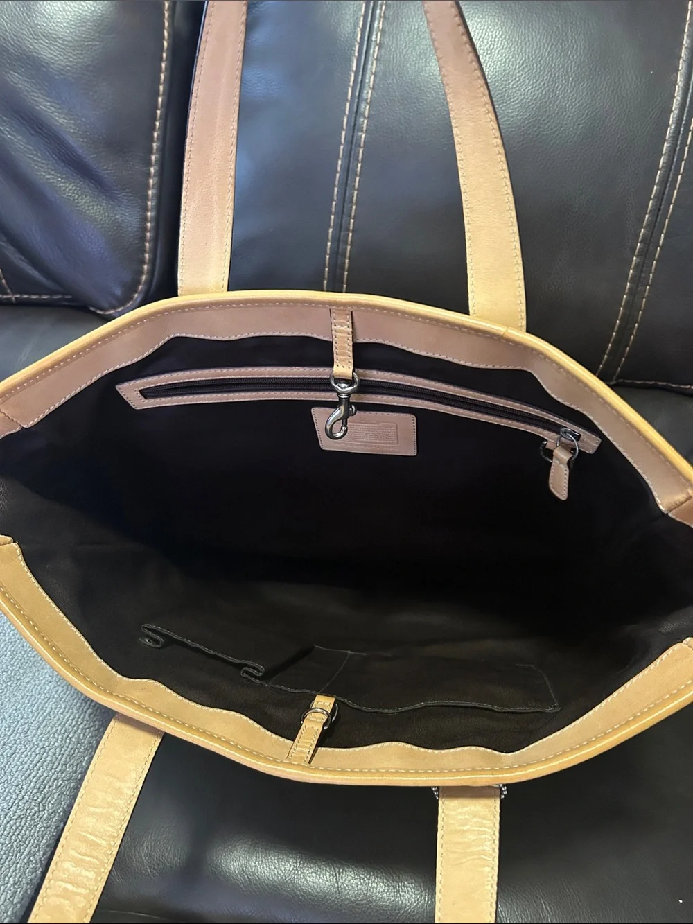 Coach Brown Signature Canvas Tote with Tan Leather Trim
